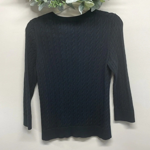 Talbots Cable Knit Crew Neck 3/4 Sleeve Black Sweater M - Picture 2 of 12